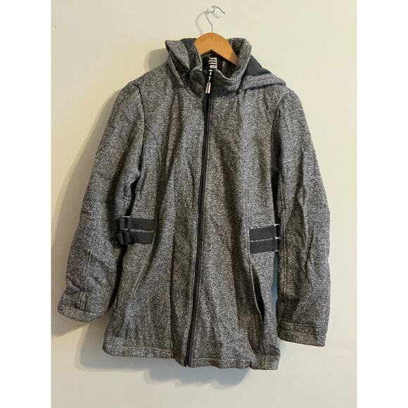 d.e.t.a.i.l.s INTL WOMEN'S GRAY HOODED FLEECE HERRINGBONE JACKET M RN# 15101 - Picture 1 of 11